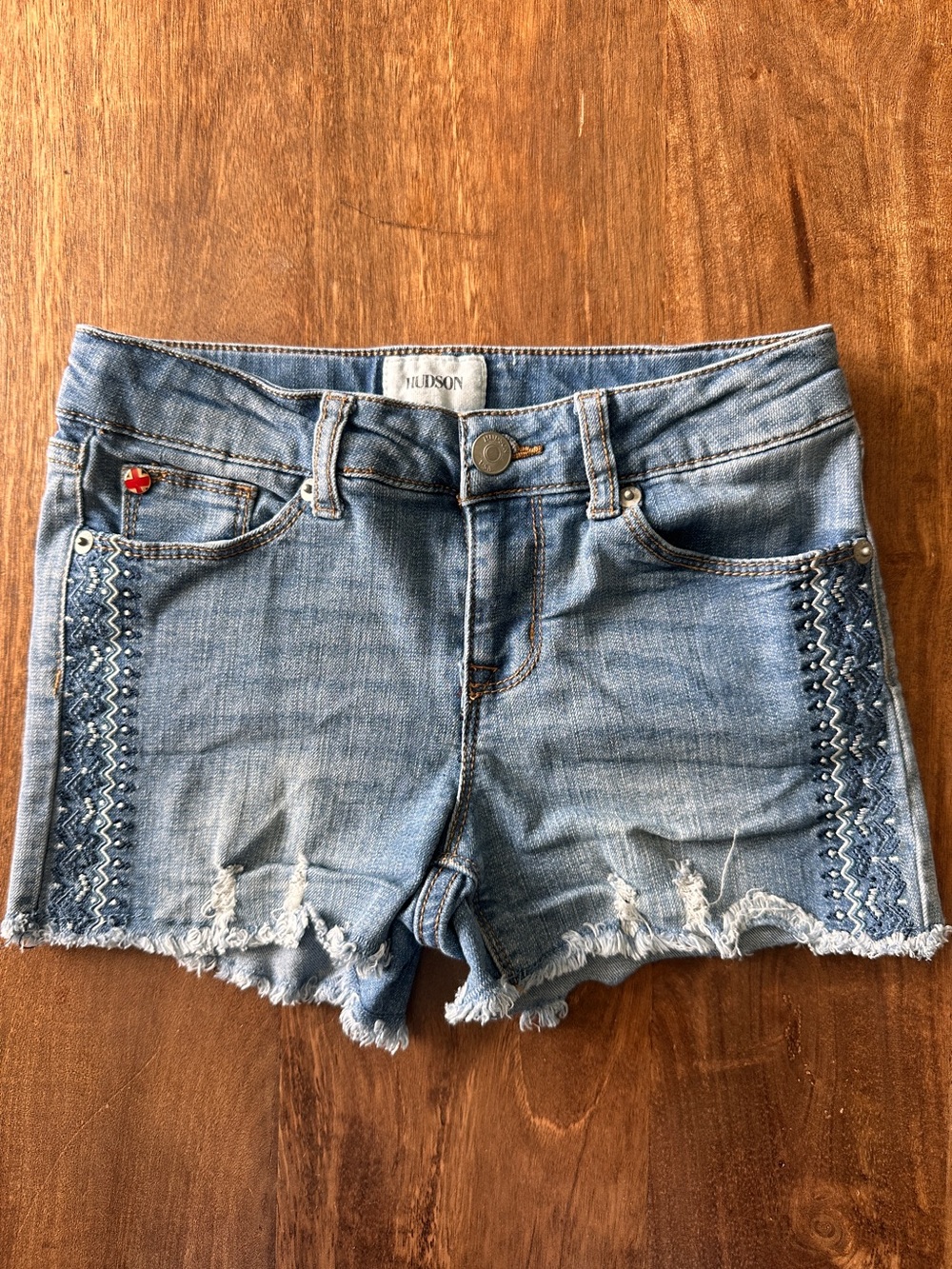 Hudson Girls Embroidered Distressed Denim Shorts Size 12 -B
